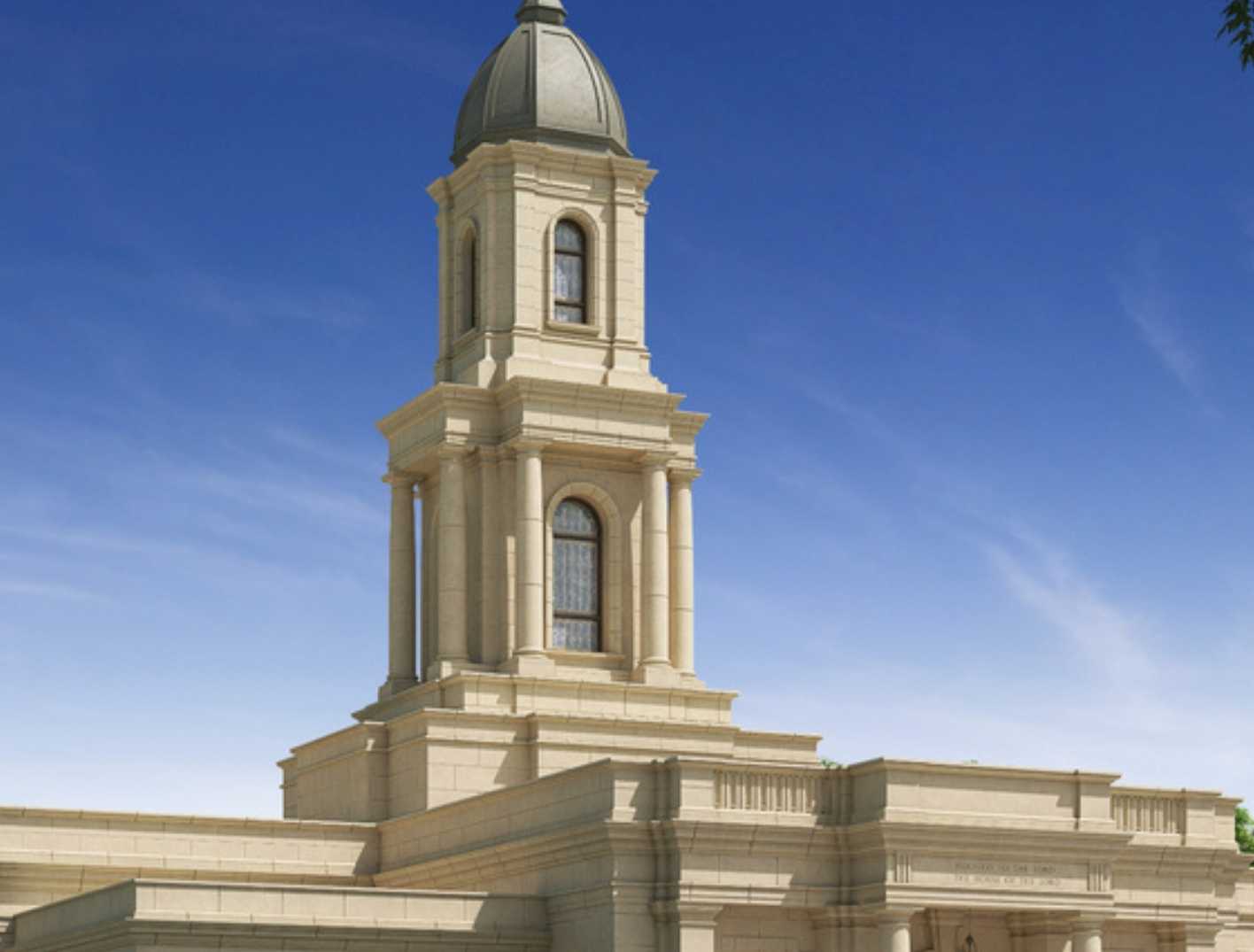 Vista de la torre central del Templo de Cleveland con componentes de GFRC