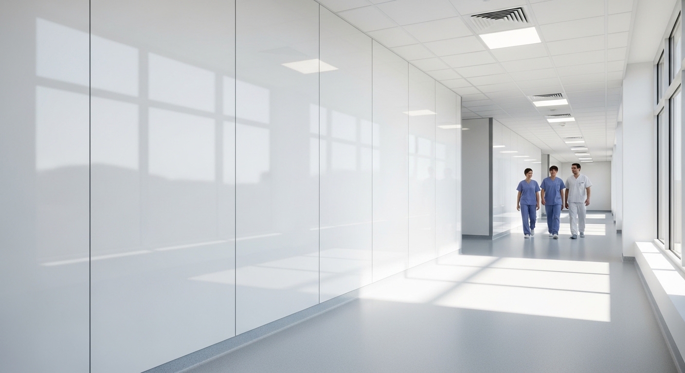 Interior de hospital con paneles higiénicos de FRP de MXUD