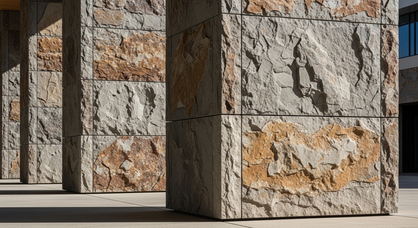 Columnas revestidas con paneles Rocky Mountain Stone de MXUD