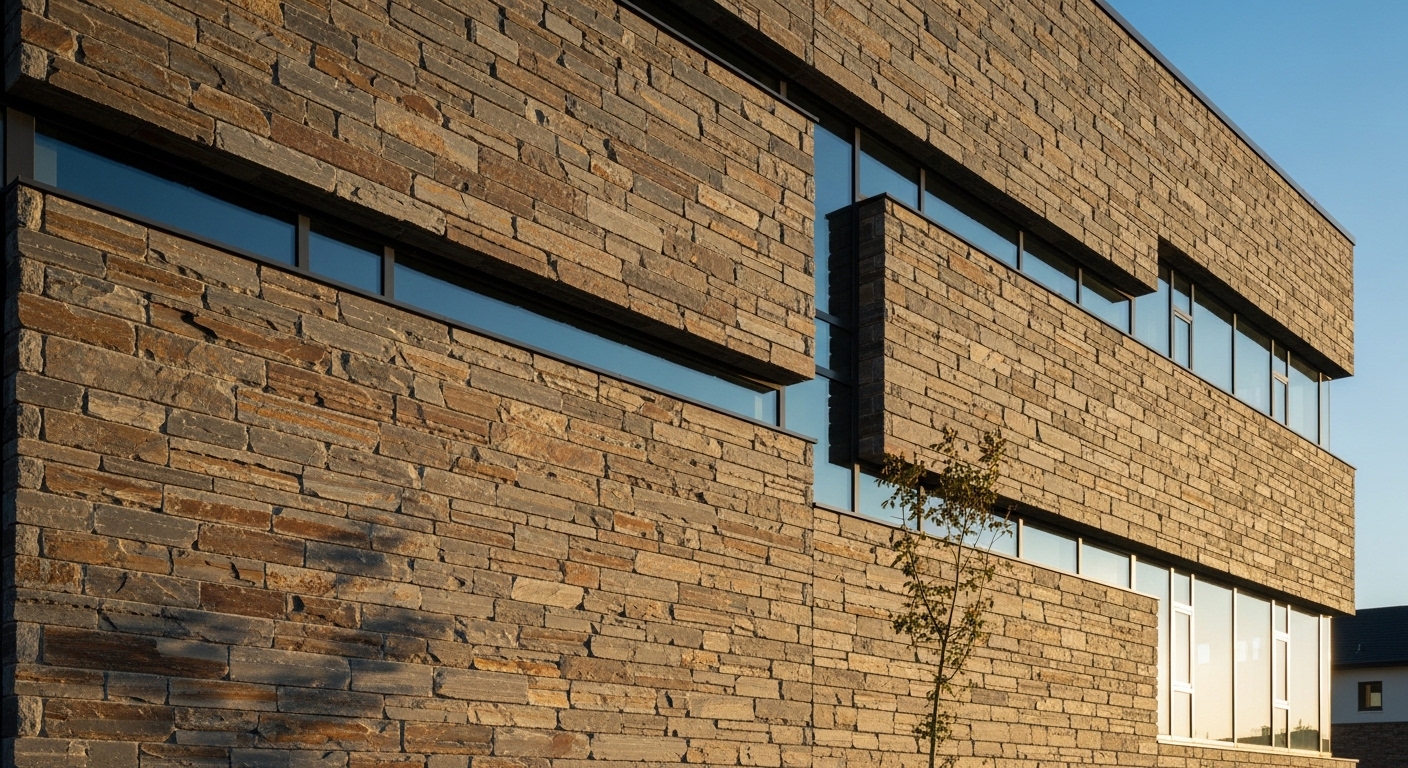 Fachada de edificio con paneles Rocky Mountain Stone de MXUD