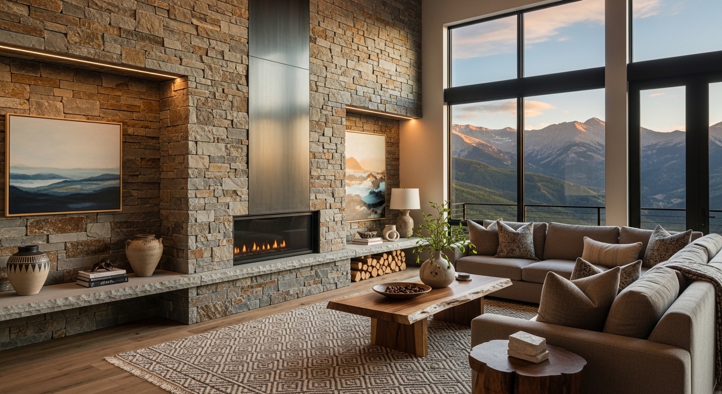 Interior de lujo con paneles Rocky Mountain Stone de MXUD